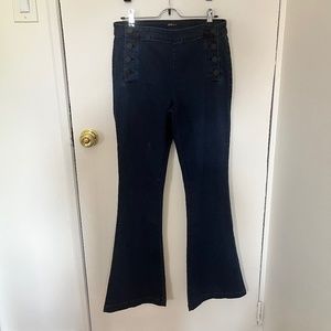 Dark Wash High Waist Flare Jeans Navy Buttons S 29